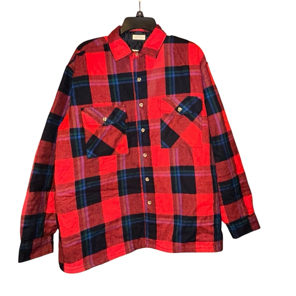 Midwest Clothing Mens Flannel Shacket Shirt Jacket Red Plaid 16-16½ Large Vtg